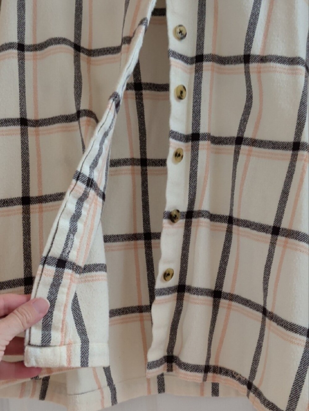 Madewell Flannel Cream Plaid Shirt Jacket with Black and Blush Stripes - Picture 4 of 6